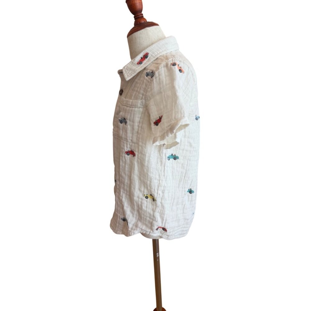 Blue Rooster New York Boys Button Down Shirt Cars Print White Cotton Size 6Y - Picture 2 of 7